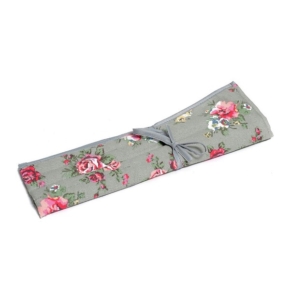 Pink & Yellow Floral on Grey Bamboo Knitting Pin Set Filled