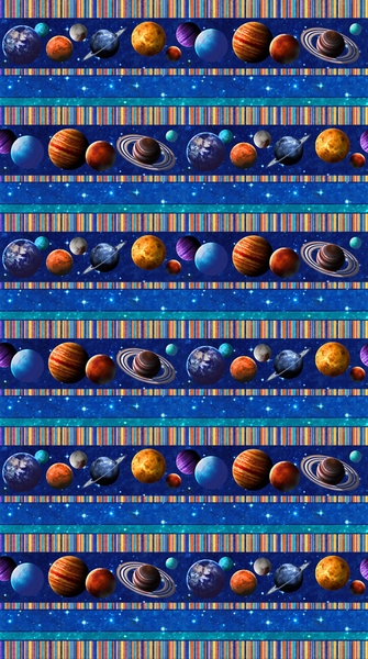 Planets & Striped Border Across The Universe Fabric