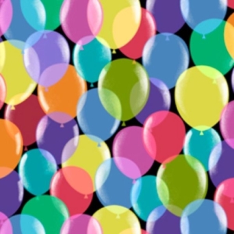 Pop Culture Multi Balloons on Black Fabric