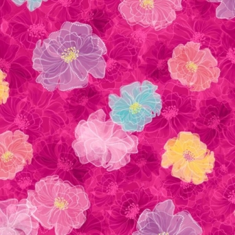 Rachel Tossed Floral on Fuchsia Fabric