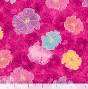Rachel Tossed Floral on Fuchsia Fabric