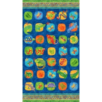 Reptile Ruckus Animal Blocks on Blue Fabric Panel