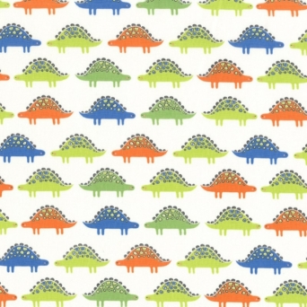 Roarsome Multicolour Stegosaurus on White Fabric