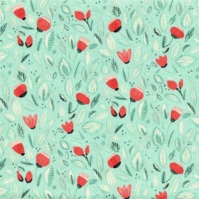 Sew Sweet Coral Floral on Turquoise Fabric