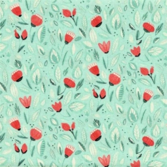 Sew Sweet Coral Floral on Turquoise Fabric