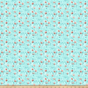 Sew Sweet Coral Floral on Turquoise Fabric