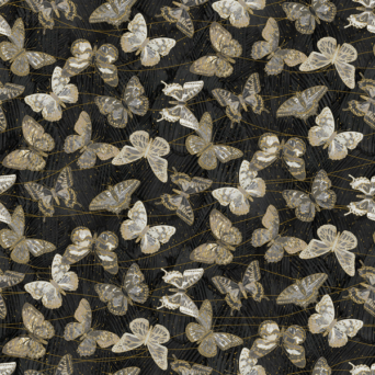 Shimmer Fantasia Butterflies on Black Fabric