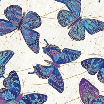 Shimmer Fantasia Cobalt Butterflies on Cream Fabric