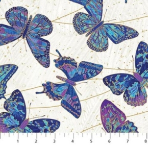 Shimmer Fantasia Cobalt Butterflies on Cream Fabric