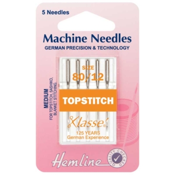Hemline Sewing Machine Needles: Top-Stitch: 80/12: 5 Pieces