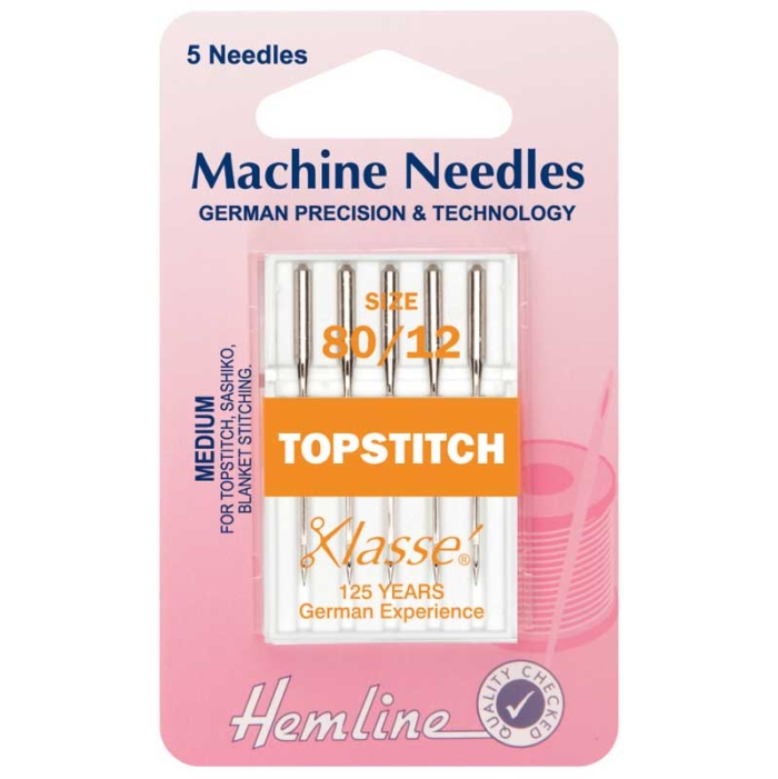 Hemline Sewing Machine Needles: Top-Stitch: 80/12: 5 Pieces