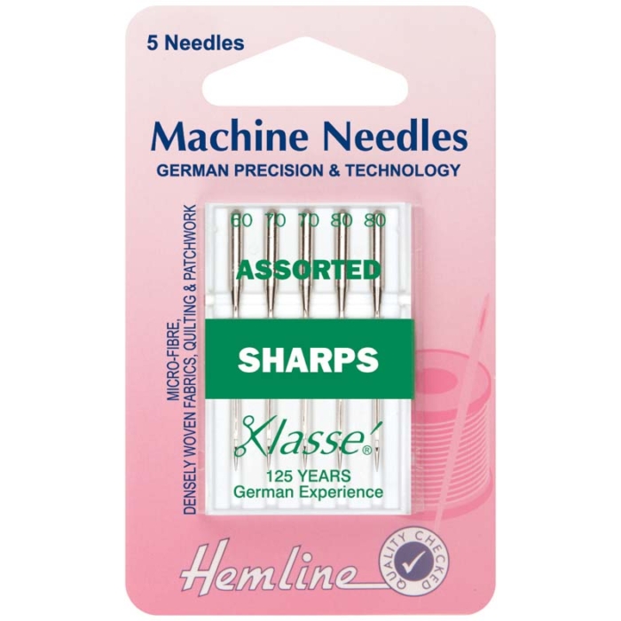 Hemline Sewing Machine Needles: Sharp/Micro: Mixed: 5 Pieces