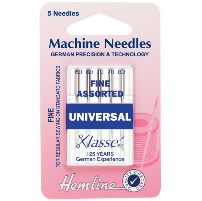 Hemline Sewing Machine Needles: Universal: Mixed Fine: 5 Pieces