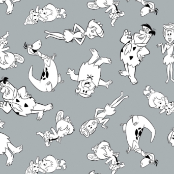 The Flintstones Tonal Characters in Stone on Grey Fabric