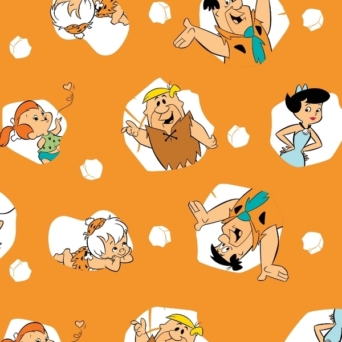 The Flintstones Tossed Characters on Orange Fabric