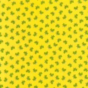 Green Tossed Frogs on Yellow Fabric