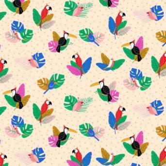 Tropical Jammin - Tiki Birds on Beige Fabric