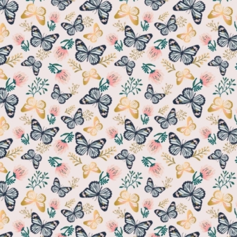 Up, Up & Away Metallic Butterflies on Palest Pink Fabric