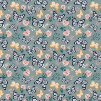 Up, Up & Away Metallic Butterflies on Slate Fabric