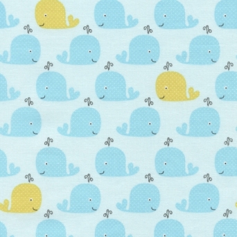 Whales on Sky Fabric