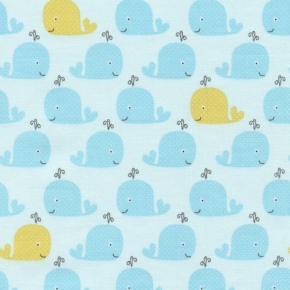 Whales on Sky Fabric
