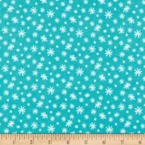 Yeti For Winter Snowflakes on Turquoise Flannel Fabric