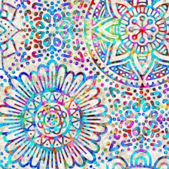 Zanzibar Mandalas Multi on Stone Fabric