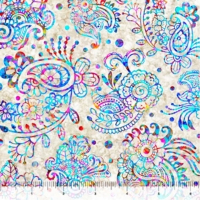 Zanzibar Paisley Stripe Multi on Stone Fabric