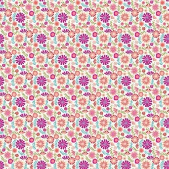 Forest Frolic Small Floral Folk Style on White Fabric