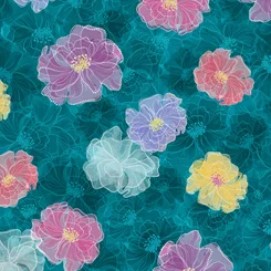 Rachel Tossed Floral on Turquoise Fabric