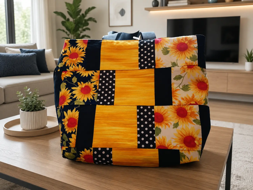 Patchwork tote with recessed zipper