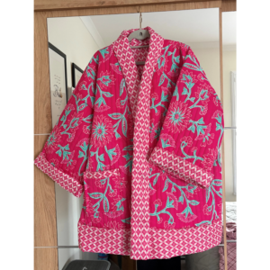 Reversible quilted jacket from modified Mimi G pattern using Garden Mosaic quilted fabric