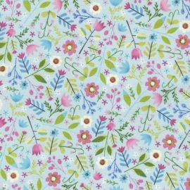 Allover Floral on Sky Blue Fabric