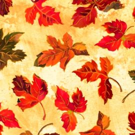 Autumn Bounty Tossed Harvest Leaves on Cream Fabric