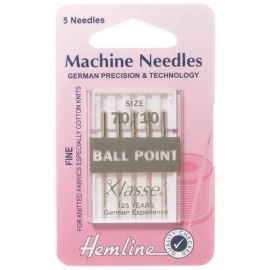 Hemline H101.70 | Sewing Machine Needles | Ball Point | Fine 70/10 | 5 Pieces