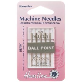 Hemline H101.90 | Sewing Machine Needles| Ball Point | Medium/Heavy 90/14 | 5 Pieces