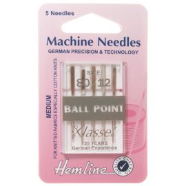 Hemline H101.80 | Sewing Machine Needles | Ball Point | Medium 80/12 | 5 Pieces