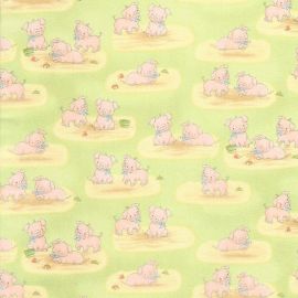 Cotton Tale Farm Pigs on Green Fabric