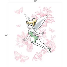 Disney Tinkerbell Floral on White Fabric Panel