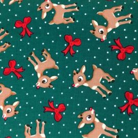Fun WIth Rudolph Dots & Bows on Green Fabric