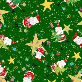 Happy Christmas Santa & Stars on Forest Fabric