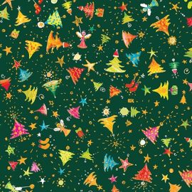 Holiday Minis Angels & Christmas Trees on Forest Green Fabric