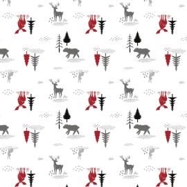 Hudson Forest Animals in Scenery on White Fabric