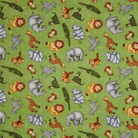 Jungle Buddies Tossed Animals on Green Fabric