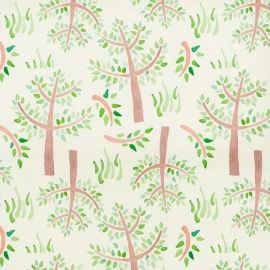 Jungle Giraffe Trees & Grass on Cream Flannel Fabric