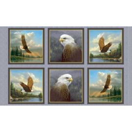Majestic Eagles Patches on Grey Fabric Panel