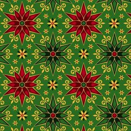 Miracle in Bethlehem Geo Poinsettias on Green Fabric