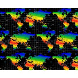Multicolour World Map on Black Fabric Panel