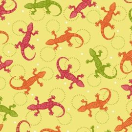 Olivia Multicolour Lizards on Light Green Fabric