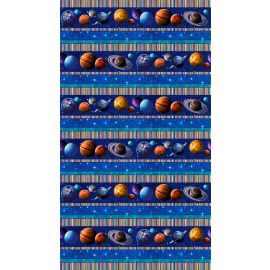 Planets & Striped Border Across The Universe Fabric